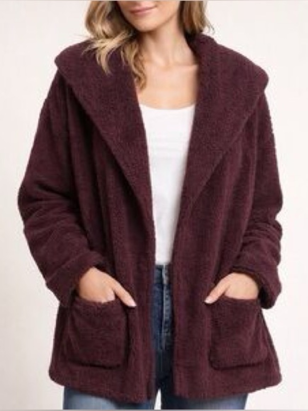 Koolaburra by UGG Sherpa Fleece Shawl Collar Cardigan Sweater Burgundy New